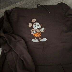 Brown Hoodie with Cartoon Character Embroidery